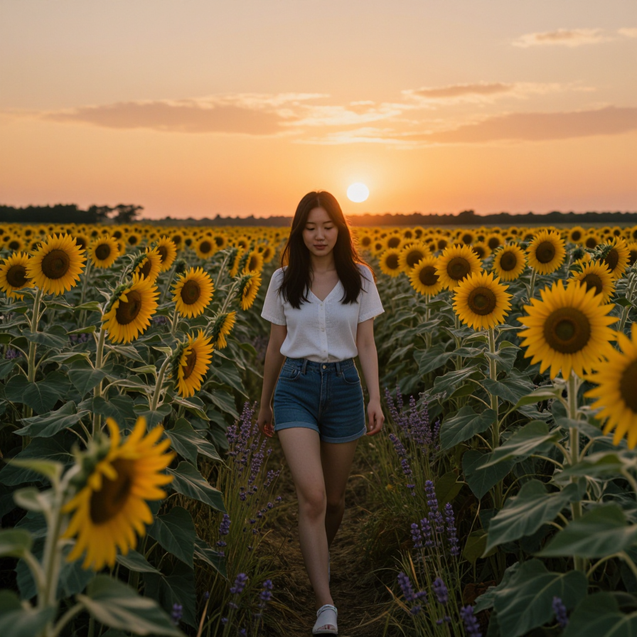 노을빛 들판의 산책