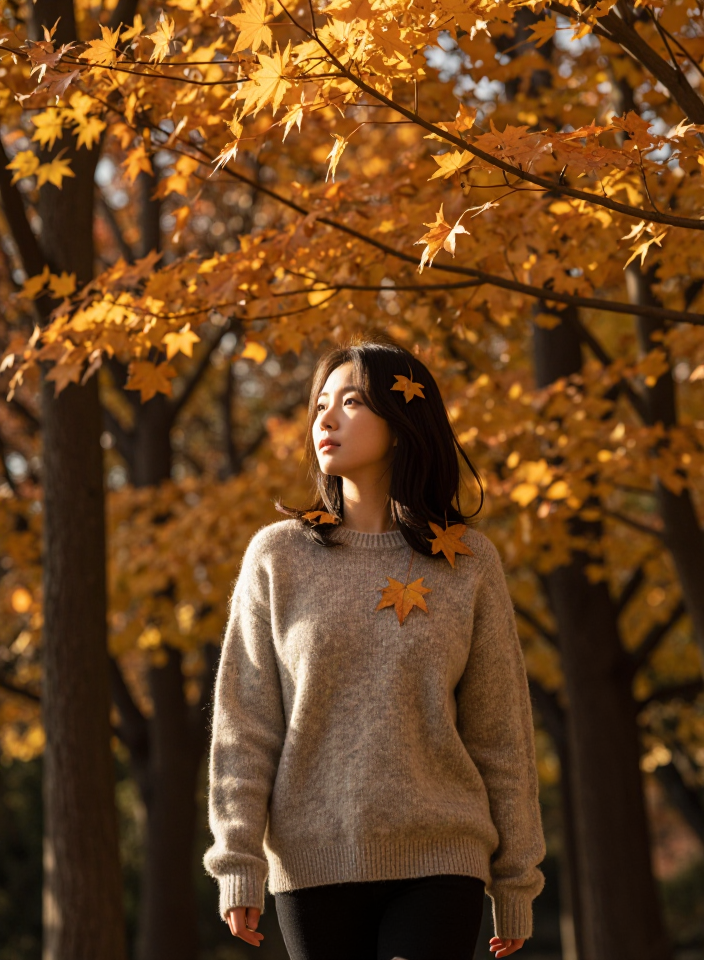 가을 산책 중인 그녀